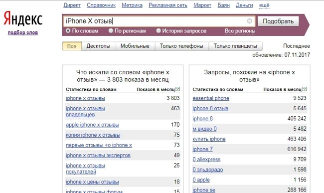 сервис подбора запросов wordstat.yandex.ru